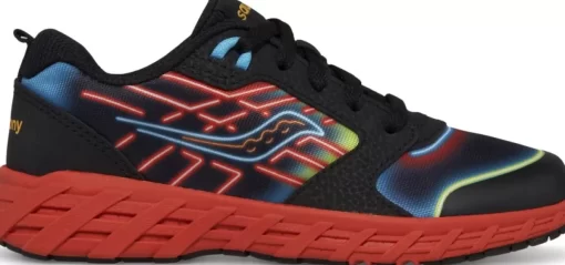 Unisex | Girls*saucony Big Kid's Wind 2.0 Lace Sneaker Neon | Black | Red