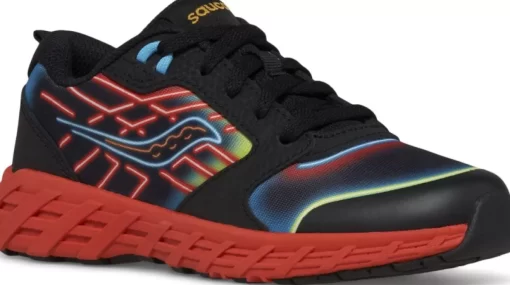 Unisex | Girls*saucony Big Kid's Wind 2.0 Lace Sneaker Neon | Black | Red