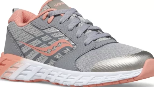 Unisex | Girls*saucony Big Kid's Wind 2.0 Lace Sneaker Grey | Coral