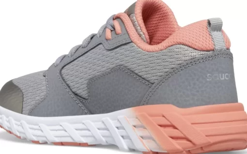Unisex | Girls*saucony Big Kid's Wind 2.0 Lace Sneaker Grey | Coral