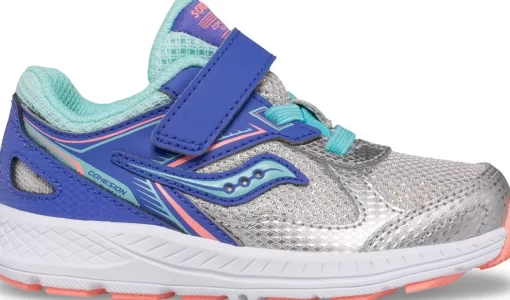 Unisex | Girls*saucony Little Kid's Cohesion 14 A/C Jr. Sneaker Silver | Periwinkle | Turq