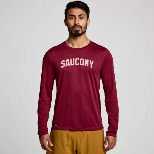 Tops | Clothing*saucony Men's Stopwatch Graphic Long Sleeve Sundown Heather Graphic