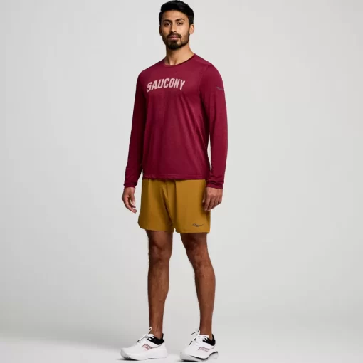 Tops | Clothing*saucony Men's Stopwatch Graphic Long Sleeve Sundown Heather Graphic