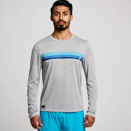 Tops | Clothing*saucony Men's Stopwatch Graphic Long Sleeve Light Grey Heather Graphic