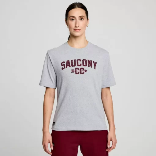 Tops | Clothing*saucony Recovery Short Sleeve Light Grey Heather Graphic
