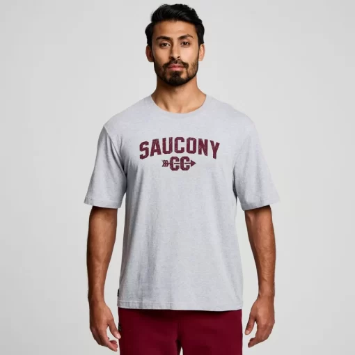 Tops | Clothing*saucony Recovery Short Sleeve Light Grey Heather Graphic