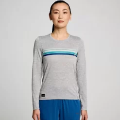 Tops | Clothing*saucony Women's Stopwatch Graphic Long Sleeve Light Grey Heather Graphic