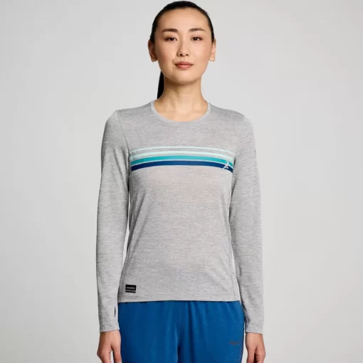 Tops | Clothing*saucony Women's Stopwatch Graphic Long Sleeve Light Grey Heather Graphic