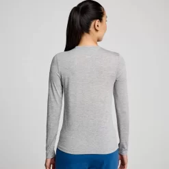 Tops | Clothing*saucony Women's Stopwatch Graphic Long Sleeve Light Grey Heather Graphic