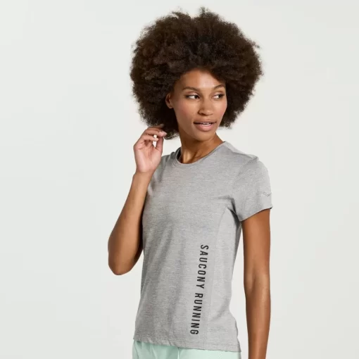 Tops | Clothing*saucony Women's Stopwatch Graphic Short Sleeve Light Grey Heather Graphic